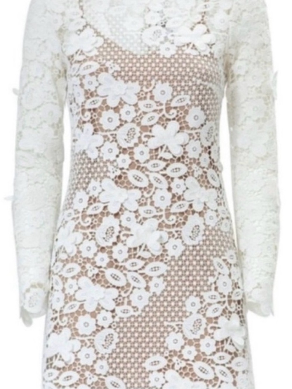 Self-Portrait White Floral Lace Long-Sleeve Dress